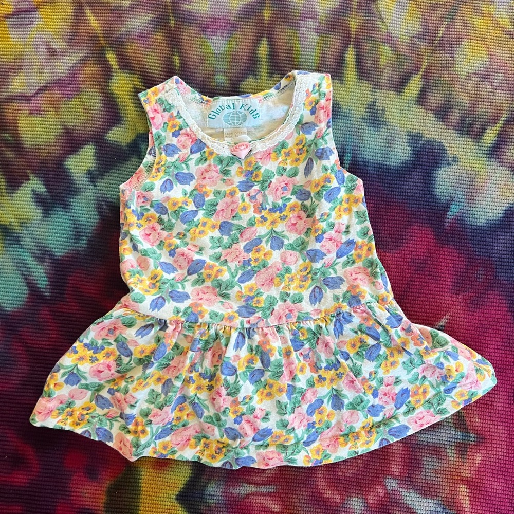 🌸90s Vtg Tank Top Ballerina Dress Floral Print Global Girls Summer Outfit